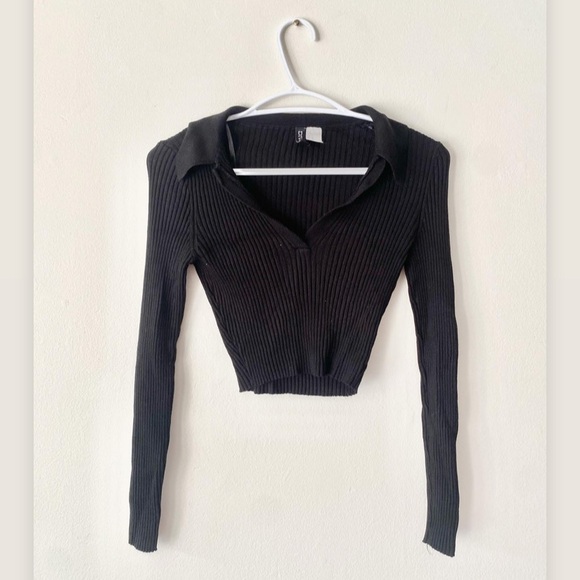 black ribbed cropped long sleeve - Picture 1 of 1